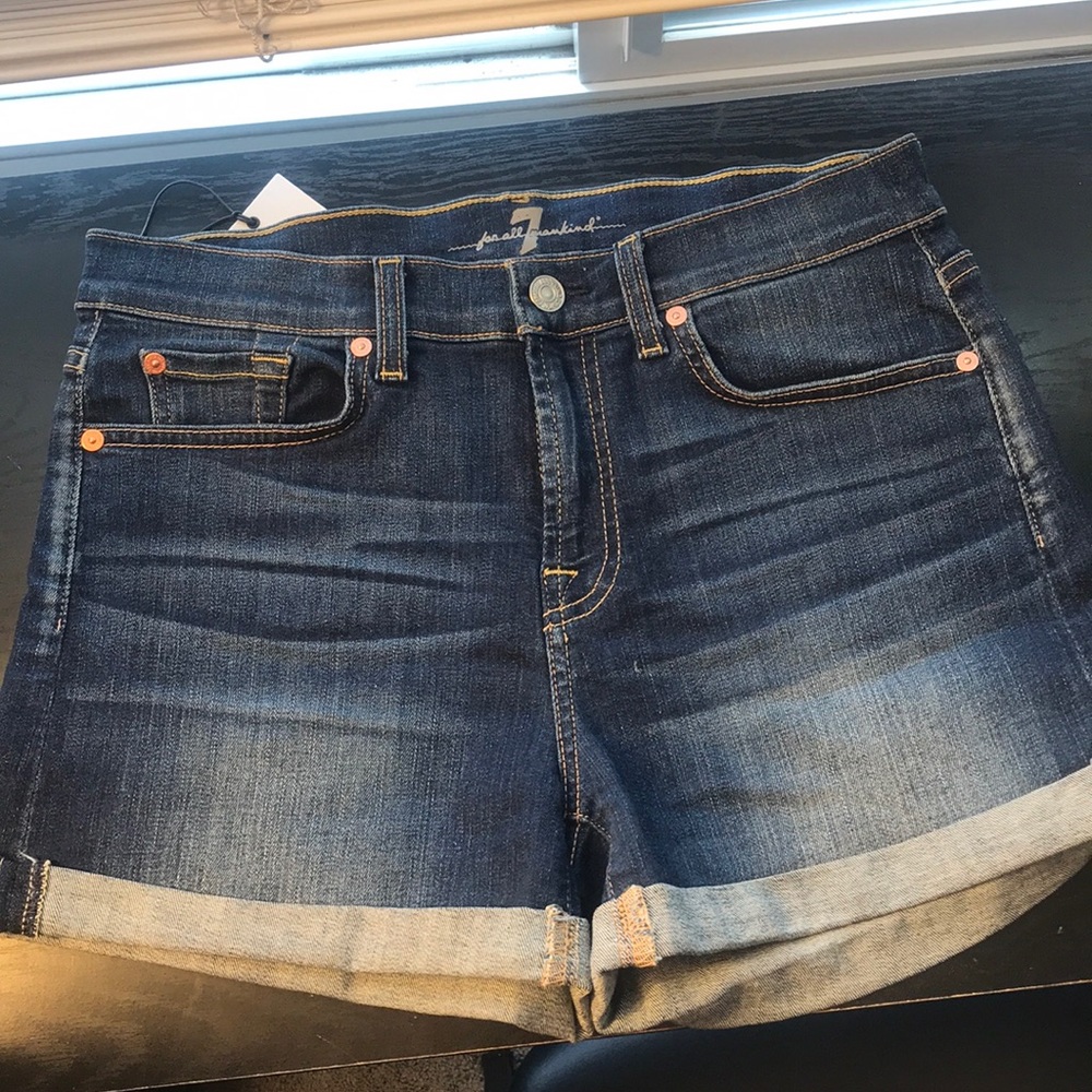 for all mankind blue denim shorts